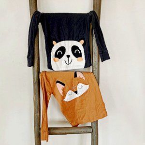 2 Old Navy Unisex Long Sleeve Tee Fox & Panda Bear Printed Shirts Sz 4T